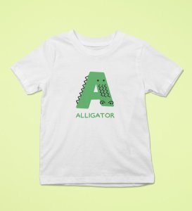 Alligator, Boys Printed Crew Neck Tshirt (White)
