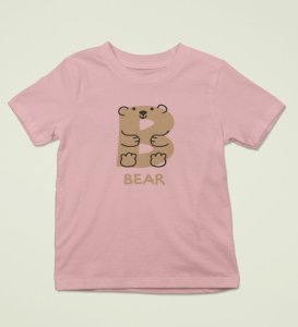 Beary bear, Printed Cotton Tshirt (Baby pink) for Boys