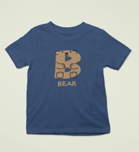 Beary bear, Printed Cotton Tshirt (Navy blue) for Boys