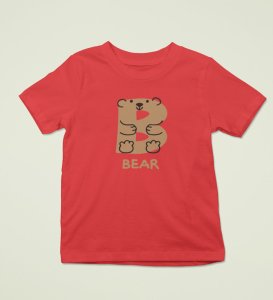 Beary bear, Printed Cotton Tshirt (Red) for Boys