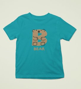 Beary bear, Printed Cotton Tshirt (Teal) for Boys