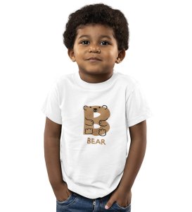 Beary bear, Printed Cotton Tshirt (White) for Boys