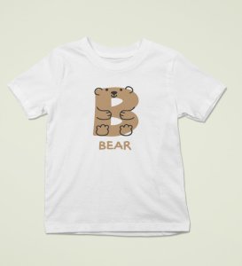 Beary bear, Printed Cotton Tshirt (White) for Boys