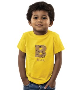 Beary bear, Printed Cotton Tshirt (Yellow) for Boys