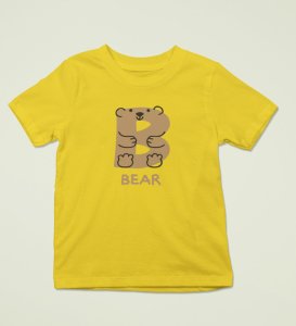 Beary bear, Printed Cotton Tshirt (Yellow) for Boys