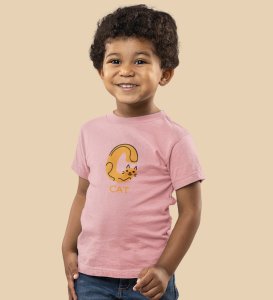 Cute cat, Boys Cotton Text Print Tshirt (Baby pink)