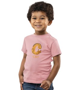 Cute cat, Boys Cotton Text Print Tshirt (Baby pink) 