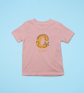 Cute cat, Boys Cotton Text Print Tshirt (Baby pink)