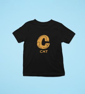 Cute cat, Boys Cotton Text Print Tshirt (Black)
