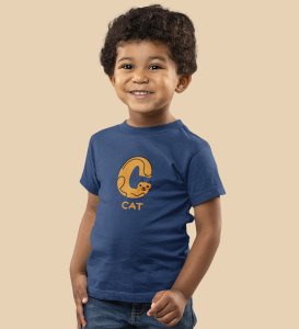 Cute cat, Boys Cotton Text Print Tshirt (Navy blue)