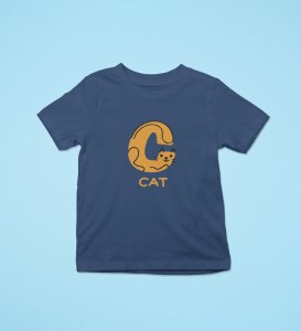 Cute cat, Boys Cotton Text Print Tshirt (Navy blue)
