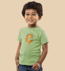 Cute cat, Boys Cotton Text Print Tshirt (Olive)