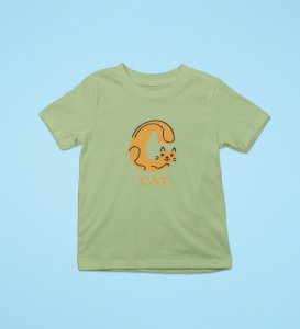Cute cat, Boys Cotton Text Print Tshirt (Olive)