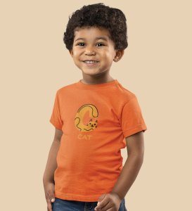 Cute cat, Boys Cotton Text Print Tshirt (Orange)