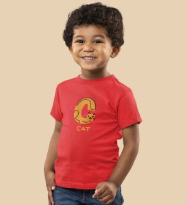 Cute cat, Boys Cotton Text Print Tshirt (Red)