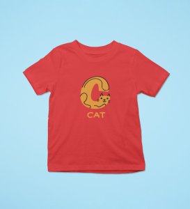Cute cat, Boys Cotton Text Print Tshirt (Red)