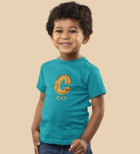 Cute cat, Boys Cotton Text Print Tshirt (Teal)