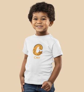 Cute cat, Boys Cotton Text Print Tshirt (White)