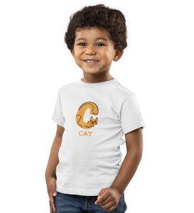 Cute cat, Boys Cotton Text Print Tshirt (White) 