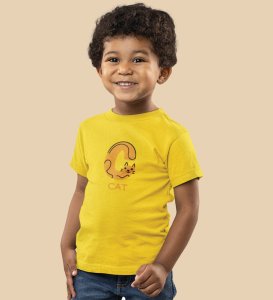 Cute cat, Boys Cotton Text Print Tshirt (Yellow)