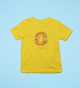 Cute cat, Boys Cotton Text Print Tshirt (Yellow)