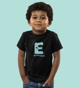 Elephantastic, Boys Round Neck Blended Cotton Tshirt (Black)