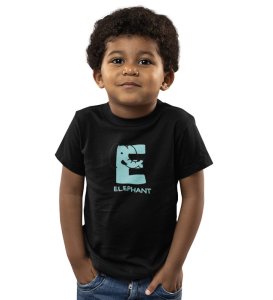Elephantastic, Boys Round Neck Blended Cotton Tshirt (Black)
