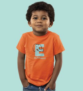 Elephantastic, Boys Round Neck Blended Cotton Tshirt (Orange)