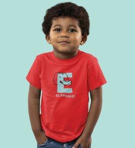 Elephantastic, Boys Round Neck Blended Cotton Tshirt (Red)