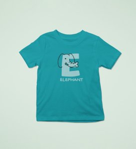 Elephantastic, Boys Round Neck Blended Cotton Tshirt (Teal)