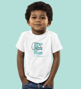 Elephantastic, Boys Round Neck Blended Cotton Tshirt (White)