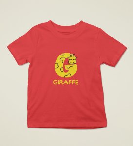 Giraffe, Boys Printed Crew Neck Tshirt (Red)