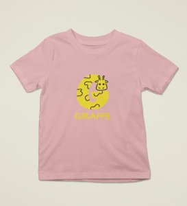 Giraffe, Boys Printed Crew Neck Tshirt (Baby pink)
