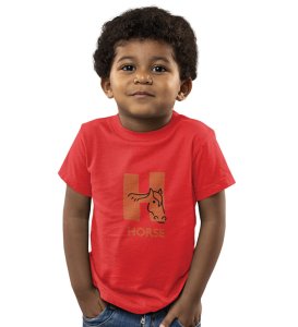 Homely Horse, Boys Round Neck Printed Blended Cotton Tshirt (Red)