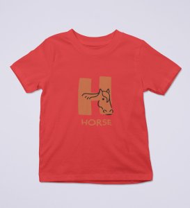 Homely Horse, Boys Round Neck Printed Blended Cotton Tshirt (Red)