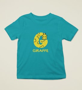 Giraffe, Boys Printed Crew Neck Tshirt (Teal)