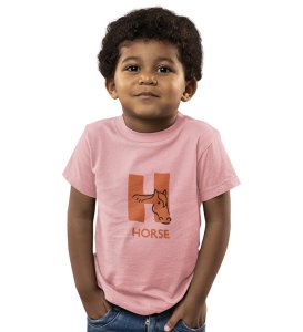 Homely Horse, Boys Round Neck Printed Blended Cotton Tshirt (Baby pink)