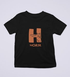 Homely Horse, Boys Round Neck Printed Blended Cotton Tshirt (Black)