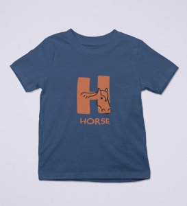 Homely Horse, Boys Round Neck Printed Blended Cotton Tshirt (Navy blue)