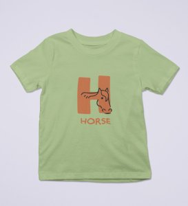 Homely Horse, Boys Round Neck Printed Blended Cotton Tshirt (Olive)