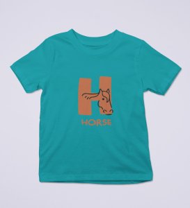 Homely Horse, Boys Round Neck Printed Blended Cotton Tshirt (Teal)