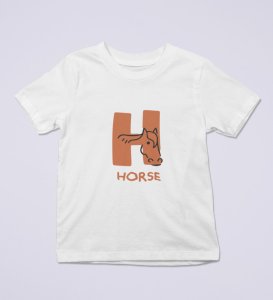 Homely Horse, Boys Round Neck Printed Blended Cotton Tshirt (White)