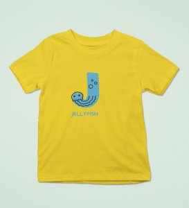 Jolly Jellyfish, Boys Cotton Text Print Tshirt (Yellow)