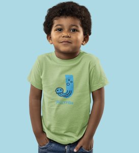 Jolly Jellyfish, Boys Cotton Text Print Tshirt (Olive)