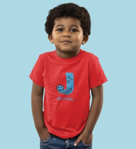 Jolly Jellyfish, Boys Cotton Text Print Tshirt (Red)