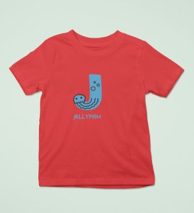 Jolly Jellyfish, Boys Cotton Text Print Tshirt (Red)