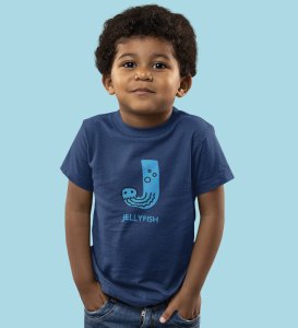 Jolly Jellyfish, Boys Cotton Text Print Tshirt (Navy blue)