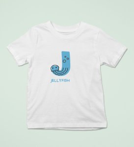 Jolly Jellyfish, Boys Cotton Text Print Tshirt (White)