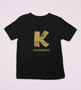 Kangaroo, Printed Cotton Tshirt (Black) for Boys