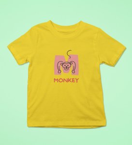 Monkey Love, Boys Cotton Text Print Tshirt (Yellow)